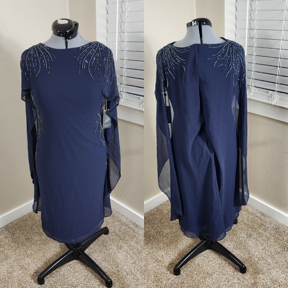 Adrianna Papell - AP1E205401 Beaded Bateau Neck Illusion Chiffon Dress Size 8